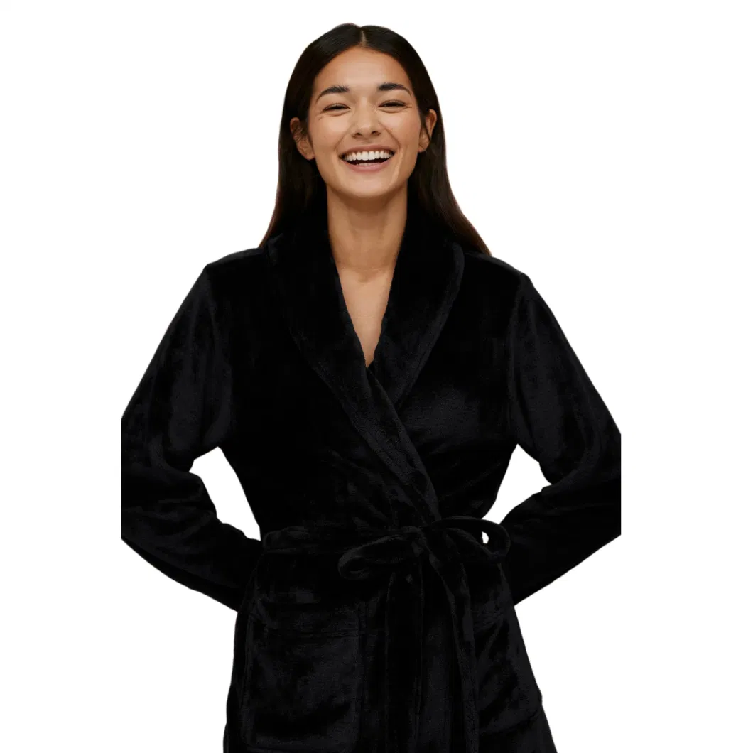 Customized Plain Plush Supersoft Women&prime;s Flannel Robe Manufacturer