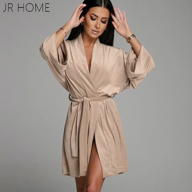 Sleepwear Solid Women Robes Velvet Kimono Robe